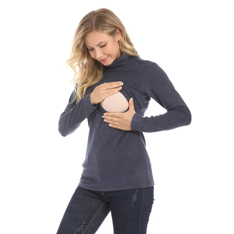 Autumn Winter Maternity Clothes Turtleneck Warm Long Sleeve