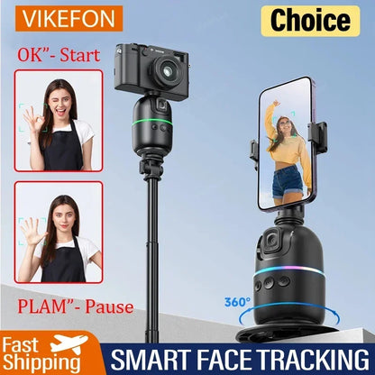 VIKEFON Estabilizador de cardán con seguimiento facial automático inteligente 360° Trípode con palo selfi
