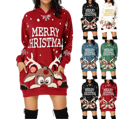 Plus Size Women's Casual Christmas Printed Long Sleeve