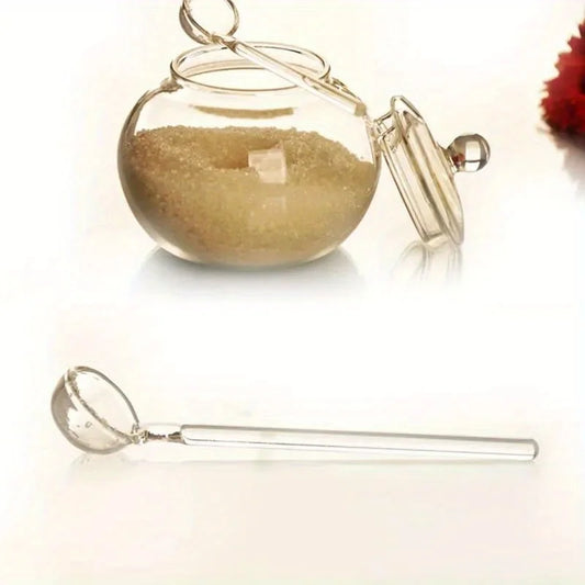 Pote de açúcar transparente de 300ml com tampa e colher doseadora.