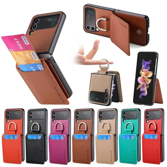 multifunction Card Slot Lychee leather Phone Case for Samsung Z Flip 6 5 4 3