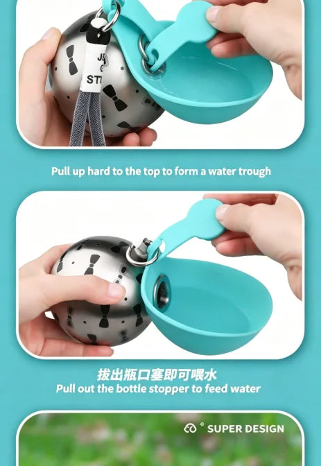 Pet Portable 285ML Water Bottle 304 Stainless Steel Foldable Basin Food-Grade Silicone Blue Pink Outdoor Pet Drinking Solution