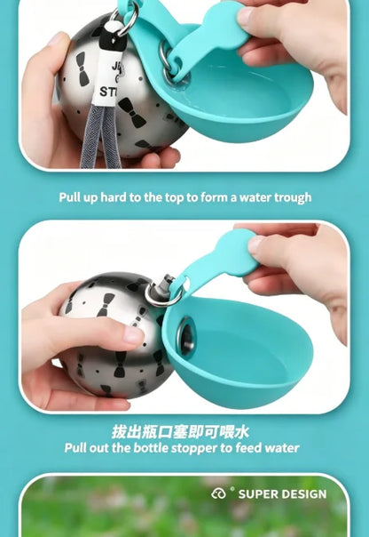 Pet Portable 285ML Water Bottle 304 Stainless Steel Foldable Basin Food-Grade Silicone Blue Pink Outdoor Pet Drinking Solution
