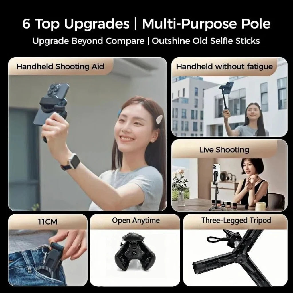 4-in-1 Multifunctional Magnetic mini Selfie Stick with 360° Rotation Wireless Bluetooth