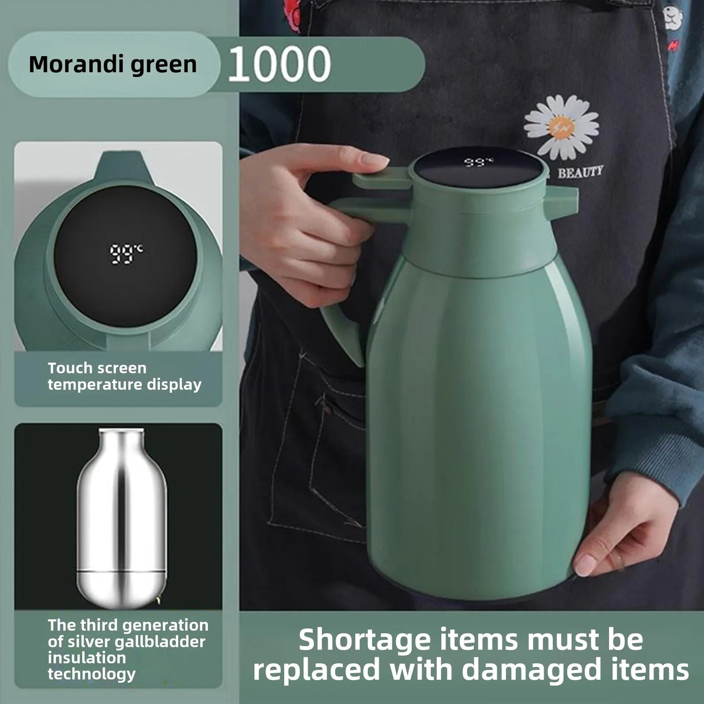 Hervidor térmico de cocina con pantalla digital para café, termo de vidrio de 1/1,3/2 l