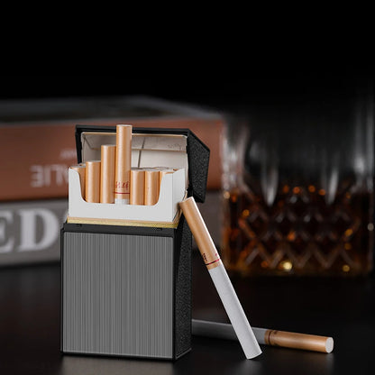 Estuche de cigarrillos 2 en 1, 20 cigarrillos, recargable por USB, electrónico, portátil, a prueba de viento