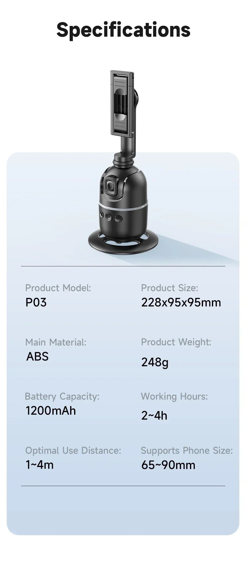 VIKEFON Estabilizador de cardán con seguimiento facial automático inteligente 360° Trípode con palo selfi