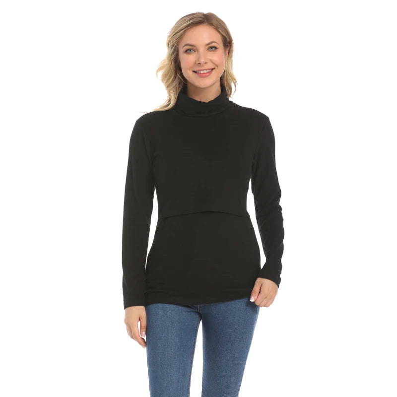 Autumn Winter Maternity Clothes Turtleneck Warm Long Sleeve