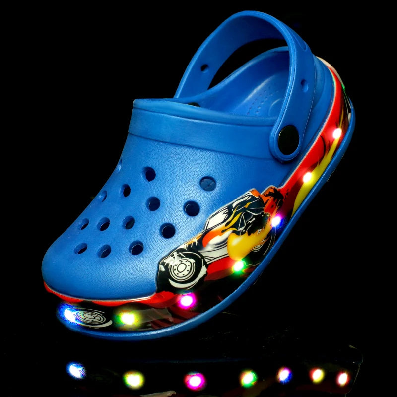 Summer Children Hole Sandals LED Lighted Flashing Light Shoes Boys Girls
