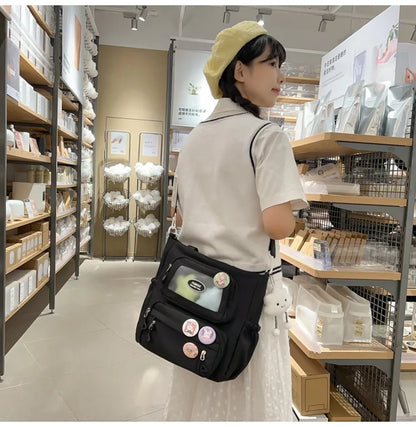Mochila de camada transparente com vários bolsos e fecho, bolsa exterior grande