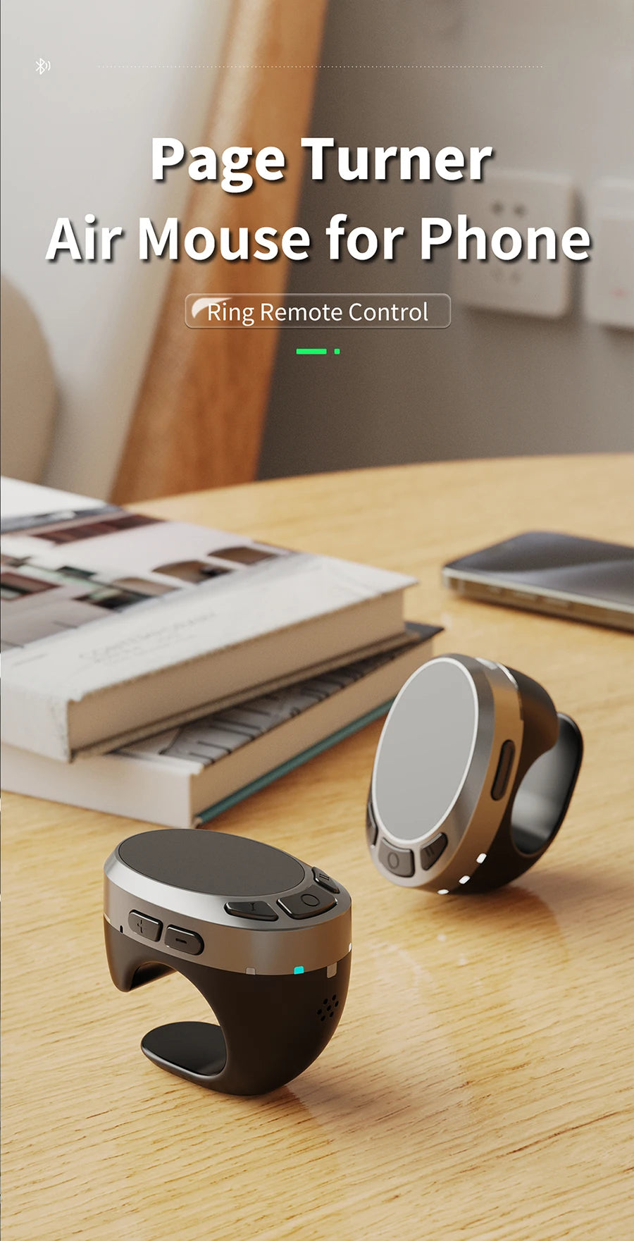 TikTok remote, scrolling ring, finger mouse, bluetooth page turner