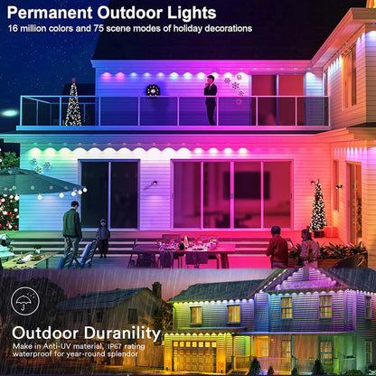 60M Smart RGB Eave Lights App & Remote IP67 Permanent Outdoor LED