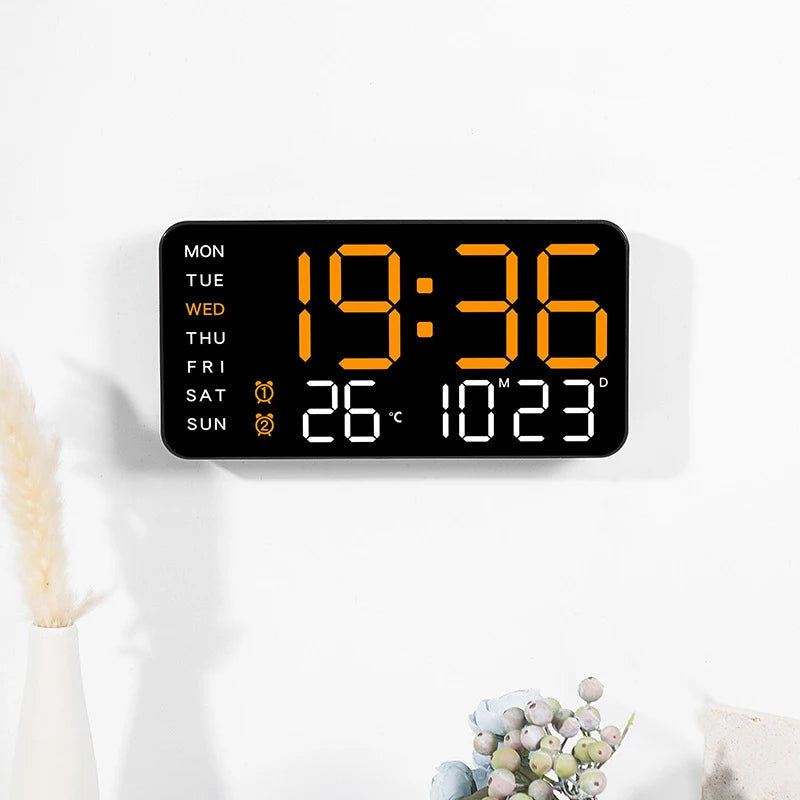 Large Digital Wall Clock Temp Date Week Display Remote Control USB