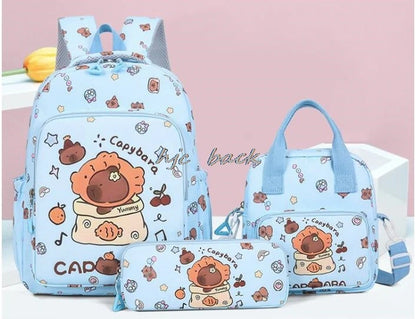 3Pcs/set Capybara Print Backpack Lunch Bag with Pencilcase Colorful Patterns Boys Girls