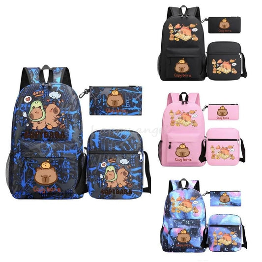 New Capybara Anime Print 3Pcs/Set Backpack Teenager Boy School Bag Laptop