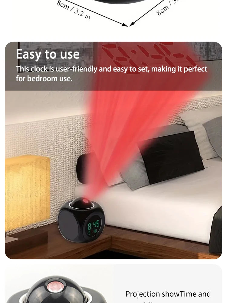 Multi-function Projection Chime Clock LED Light Projection