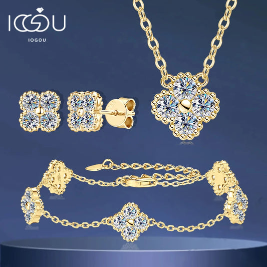 18k Gold Plated 925 Silver 3mm Moissanite Necklace Earrings Bracelet Sets 3 In 1