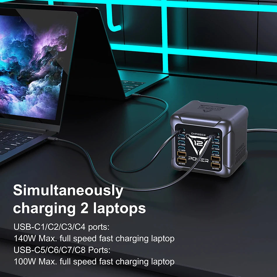 1200W USB C Charger, GaN PD3.1 140W 100W PPS Fast Charging Station