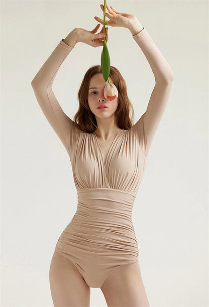 Korean Style One Piece Long Sleeve Swimwear Women