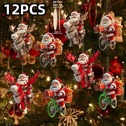 12-Piece Santa Claus Wooden Ornament Set - Perfect for Christmas Trees
