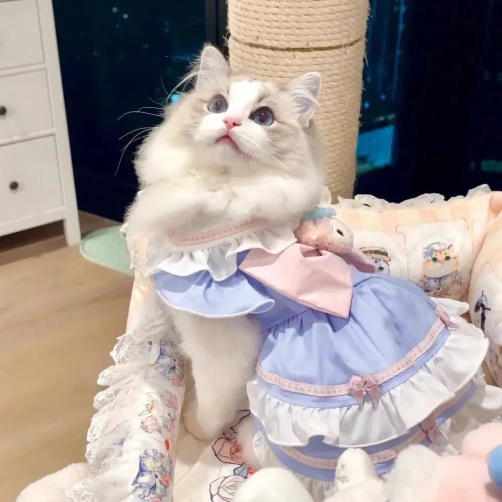 Lolita Cat Dress Princess Pet Clothes, Sweet Cream Color Summer Thin Kitten Dress
