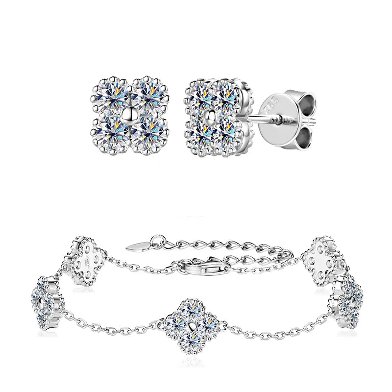 18k Gold Plated 925 Silver 3mm Moissanite Necklace Earrings Bracelet Sets 3 In 1