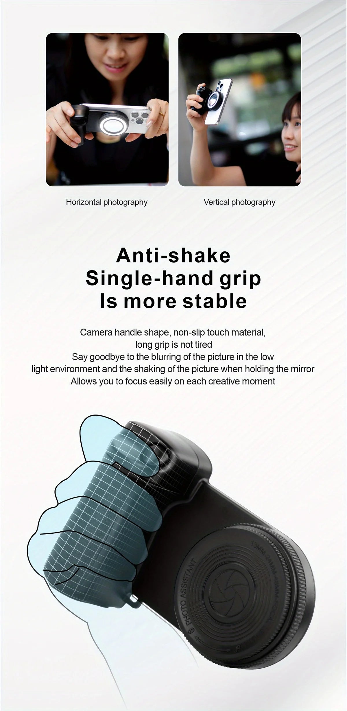 Empuñadura magnética para smartphone con control remoto Bluetooth desmontable de 30 m con luz de relleno, mango para selfis antivibración, soporte para fotos