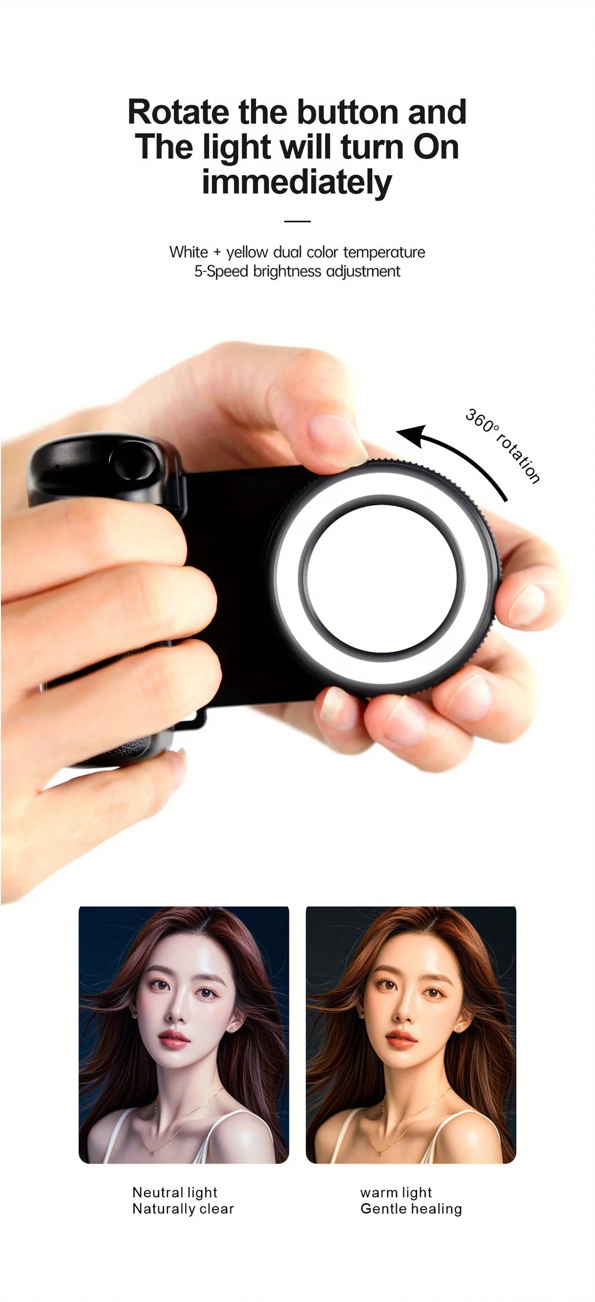 Empuñadura magnética para smartphone con control remoto Bluetooth desmontable de 30 m con luz de relleno, mango para selfis antivibración, soporte para fotos