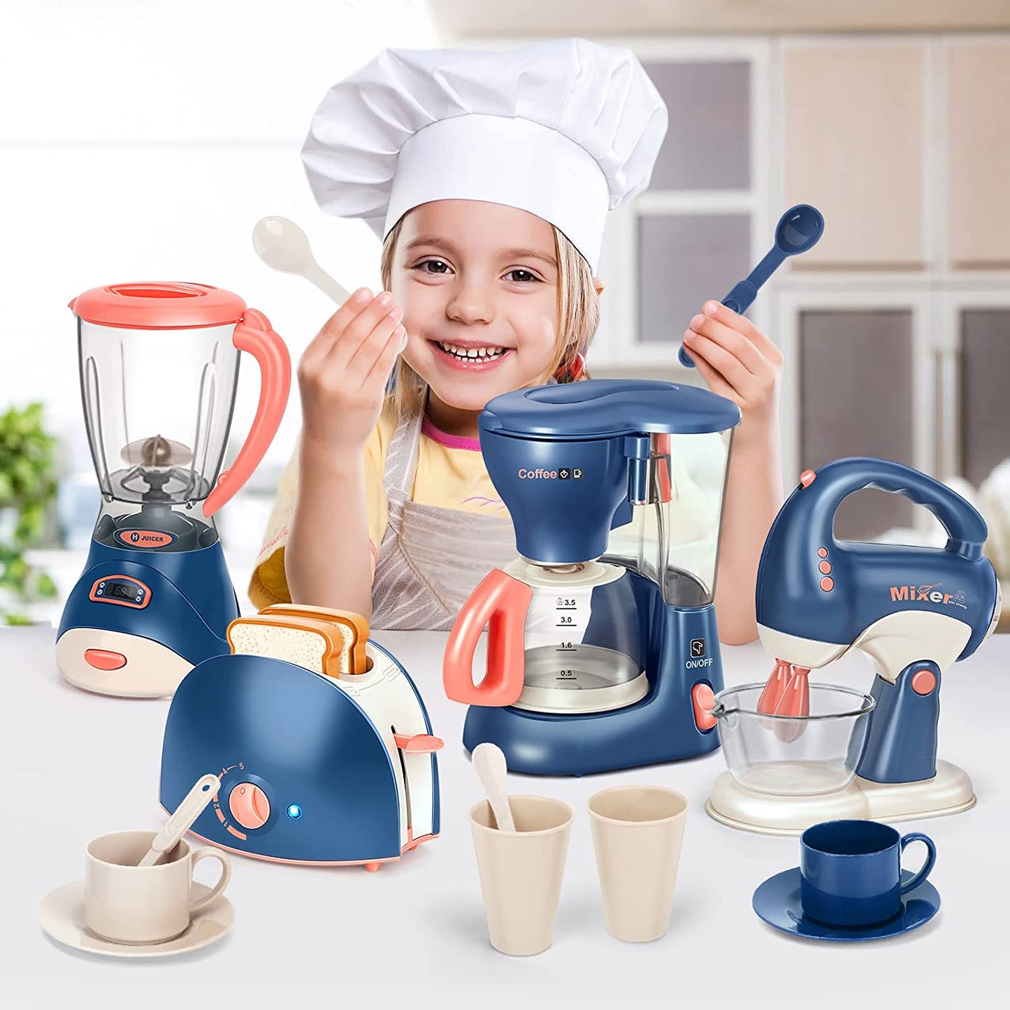 Mini Household Appliances Kitchen Toys, Pretend Play Set with Coffee Maker Blender