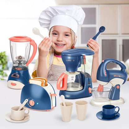 Mini Household Appliances Kitchen Toys, Pretend Play Set with Coffee Maker Blender