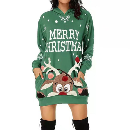Plus Size Women's Casual Christmas Printed Long Sleeve