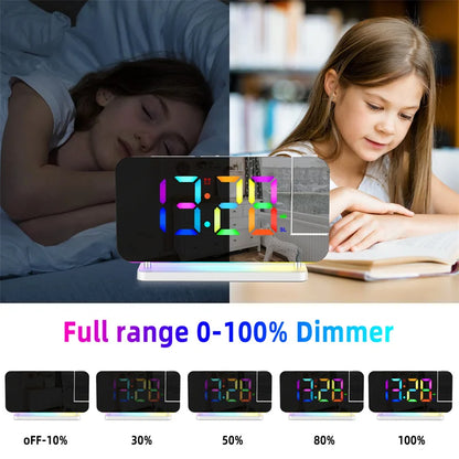 FM Radio 180° Projection Alarm Clock RGB With RGB Night Light 6 Levels Brightness