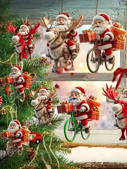 12-Piece Santa Claus Wooden Ornament Set - Perfect for Christmas Trees