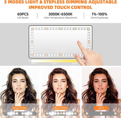 Espejo de vanidad para visera de coche, espejo de maquillaje con 3 modos de luz y 60 LED