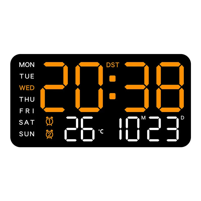 Large Digital Wall Clock Temp Date Week Display Remote Control USB