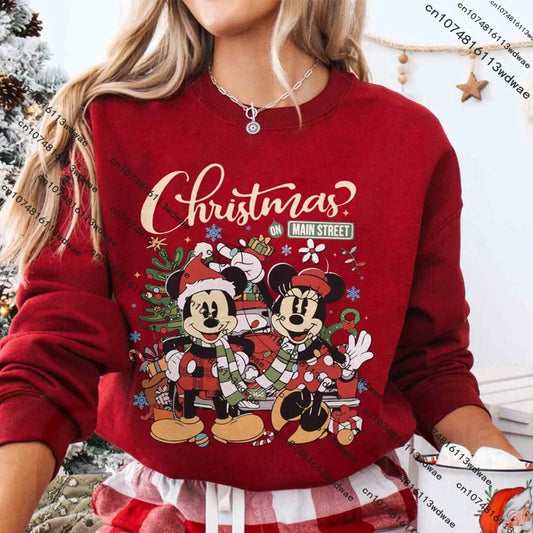 Disney Mickey Mouse Christmas Round Neck Pullover Christmas Couple Sweatshirt