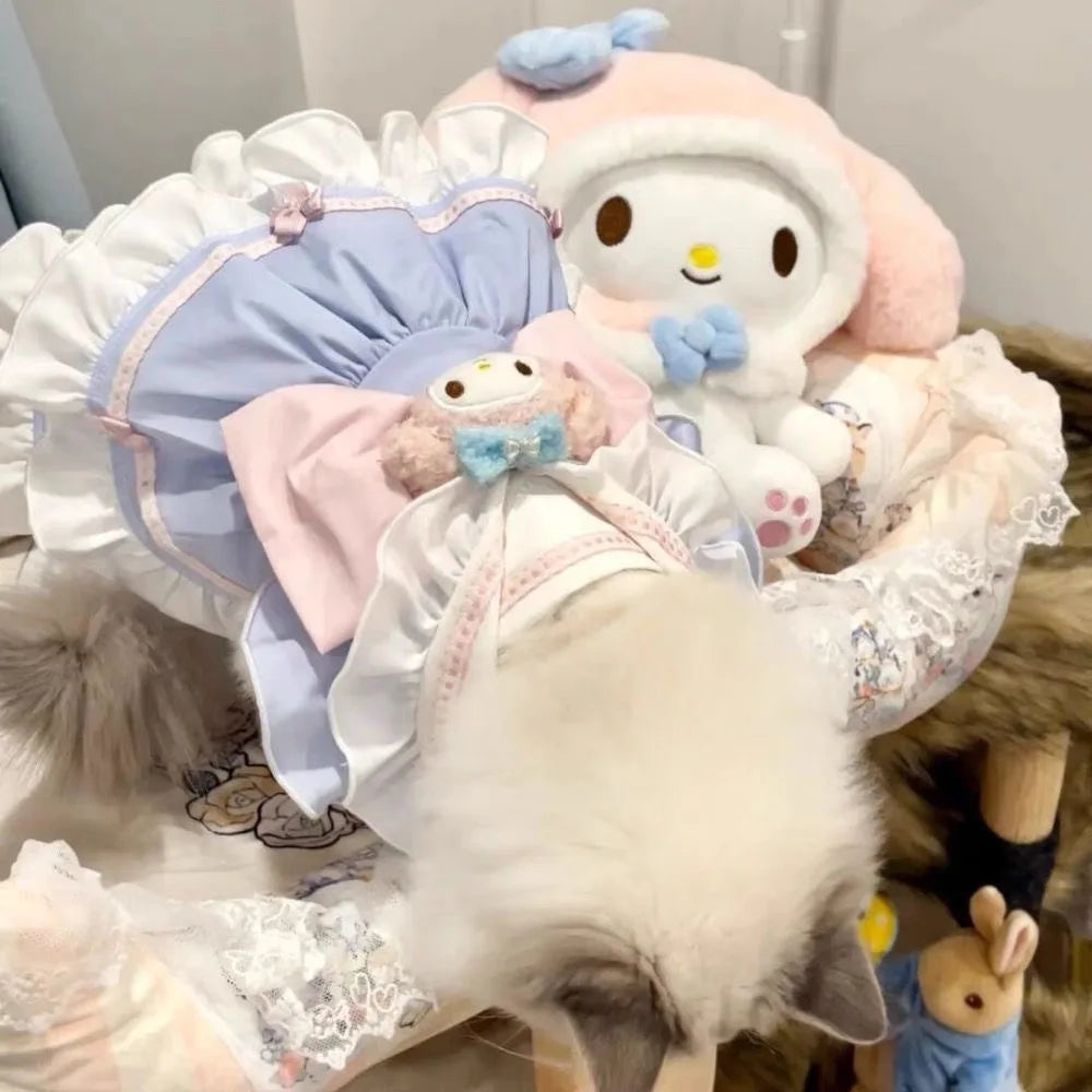 Lolita Cat Dress Princess Pet Clothes, Sweet Cream Color Summer Thin Kitten Dress