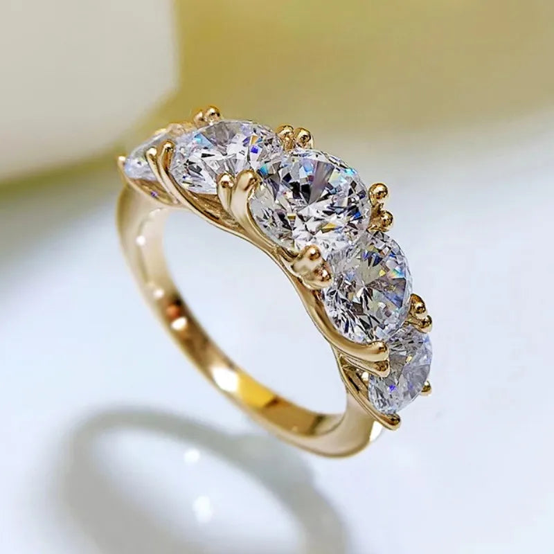 IOGOU Luxury 3.6CTTW All Moissanite Wedding Ring 5 Stone Sparkling Diamond
