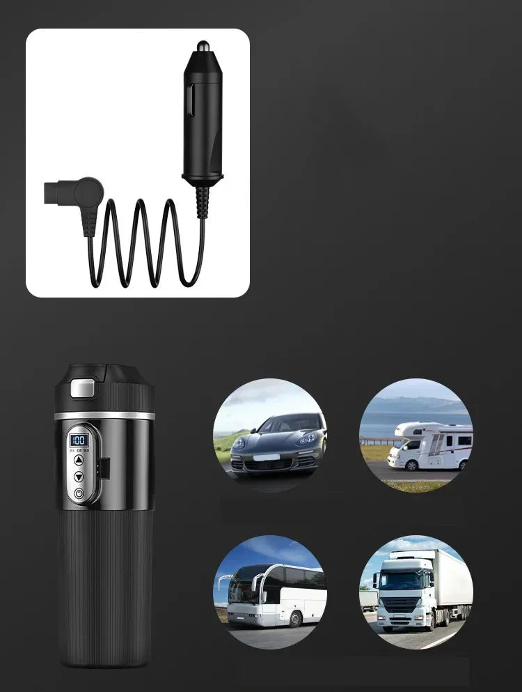 500ml Car Heating Cup Digital LCD Display Stainless Steel Electric Kettle Portable 12/24V