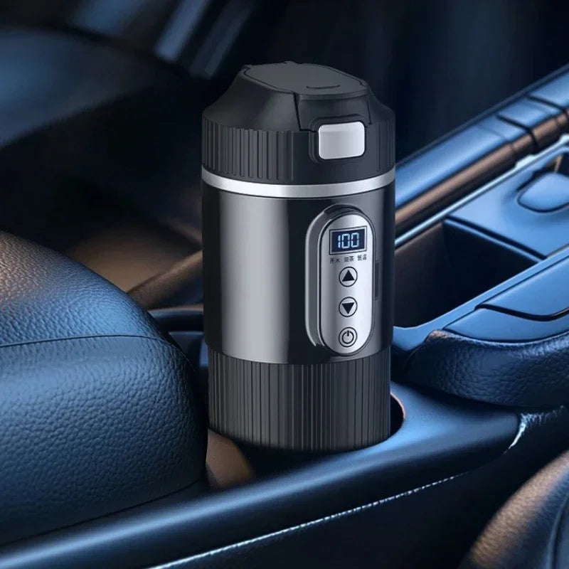 500ml Car Heating Cup Digital LCD Display Stainless Steel Electric Kettle Portable 12/24V