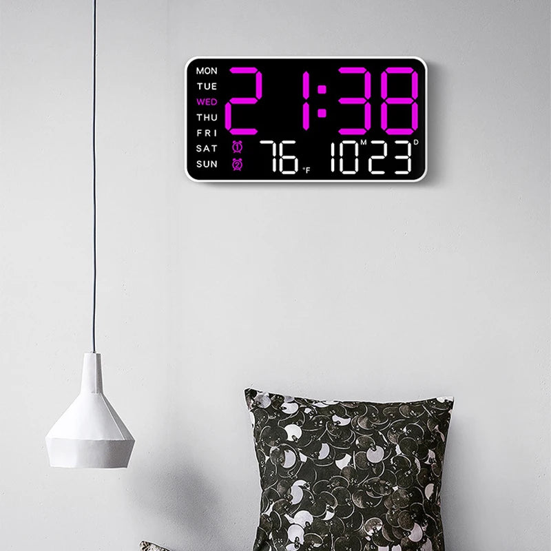 Large Digital Wall Clock Temp Date Week Display Remote Control USB