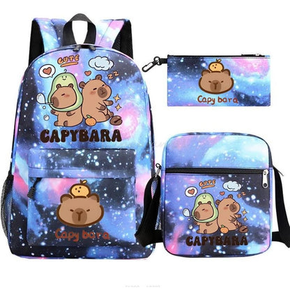 New Capybara Anime Print 3Pcs/Set Backpack Teenager Boy School Bag Laptop