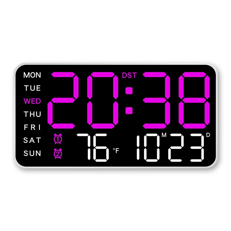 Large Digital Wall Clock Temp Date Week Display Remote Control USB