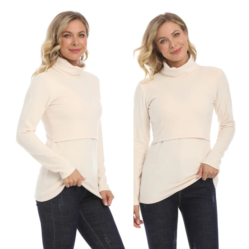 Autumn Winter Maternity Clothes Turtleneck Warm Long Sleeve