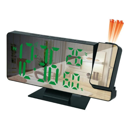 Reloj despertador digital con proyección de brazo de 180°, temperatura, humedad, modo nocturno, repetición de alarma 12/24 h 