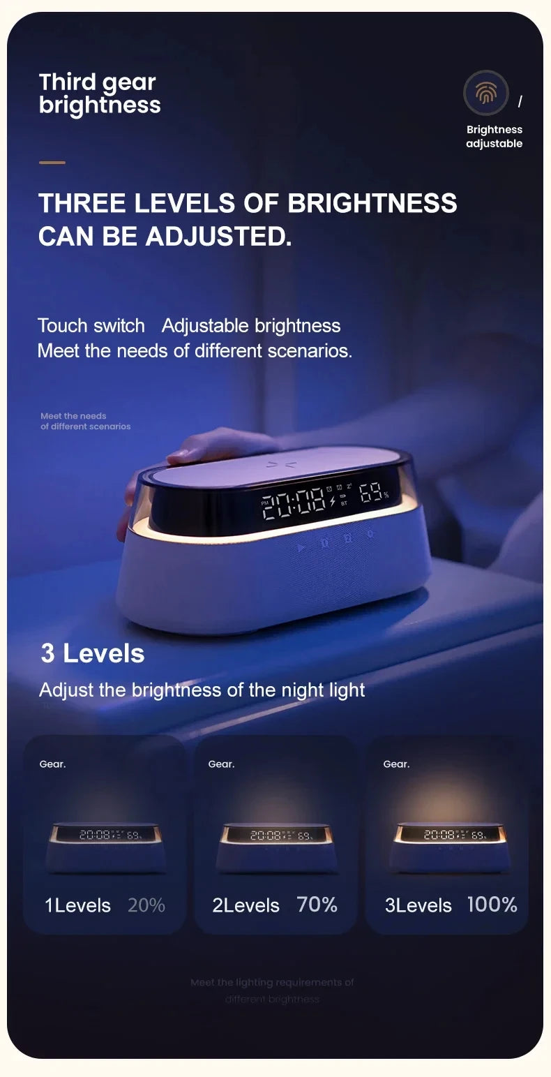 6-in-1 Smart Alarm Clock - 15W Wireless Charger, Bluetooth Speaker....