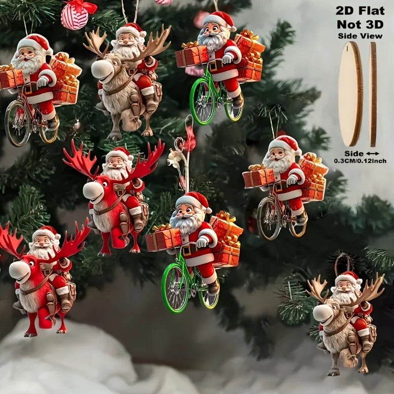 12-Piece Santa Claus Wooden Ornament Set - Perfect for Christmas Trees