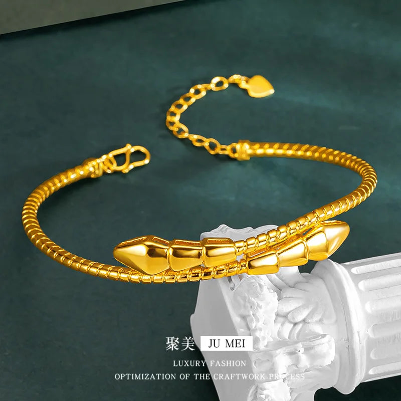 Luxury 24K 9999 Pure Gold real gold Snake Women's Bracelet