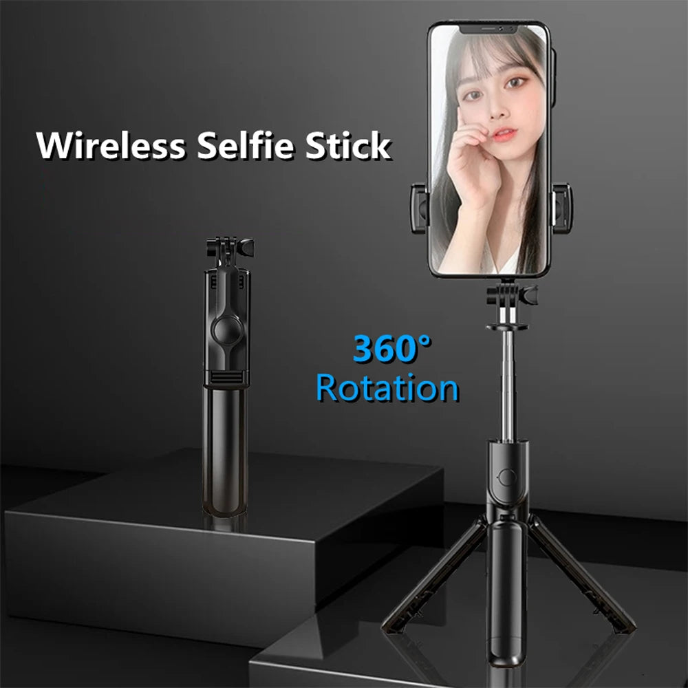 Trípode extensible 3 en 1 con Bluetooth, palo selfi con control remoto y luz de relleno portátil y plegable