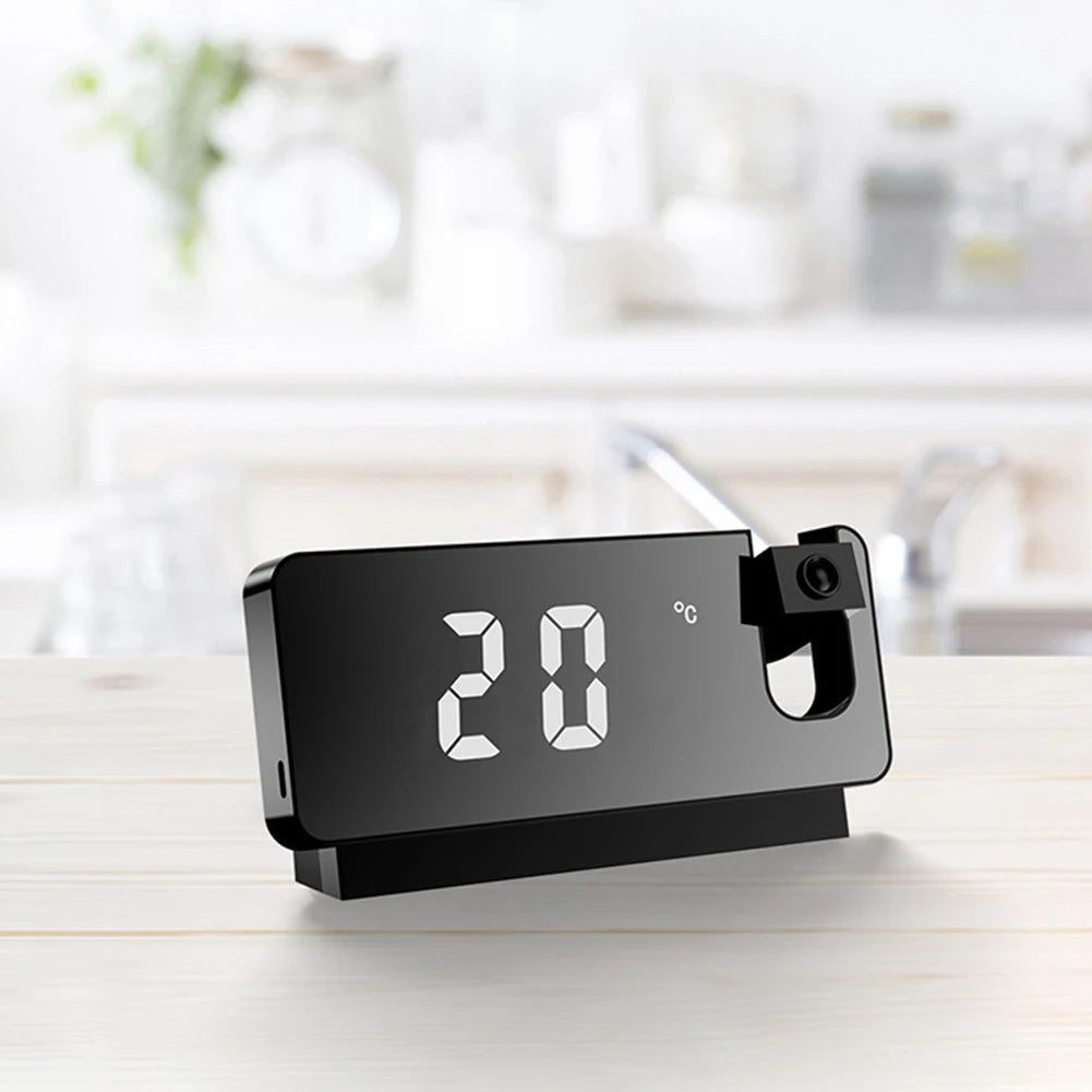 Digital Projection Alarm Clock 180° Rotating Ceiling Wall Projector USB Powered LED